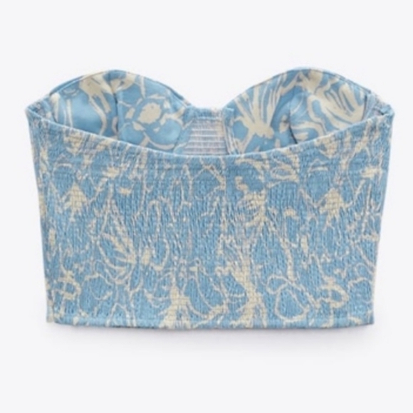 New Zara Floral Printed Underwire Linen Blend Bustier Crop Top NWT Large - Picture 12 of 17
